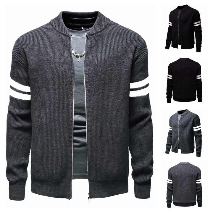 Herren Strickjacke mit modernem Zipper und dekorativem Streifenmuster Echoarchiv
