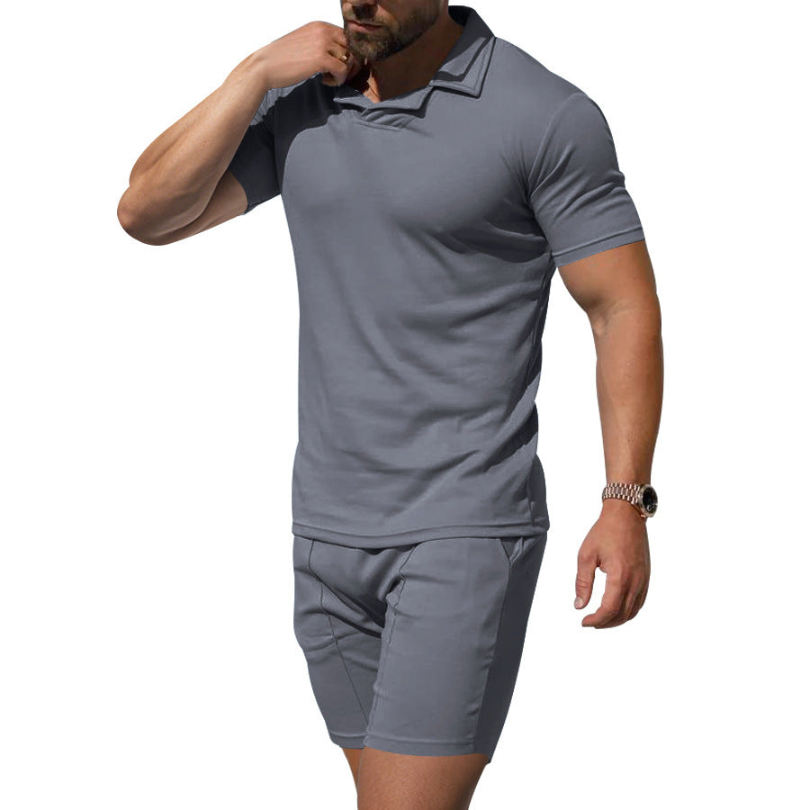 Herren Poloshirt und Shorts-Set aus hautfreundlichem, elastischem Material mit modischem Kragen Echoarchiv