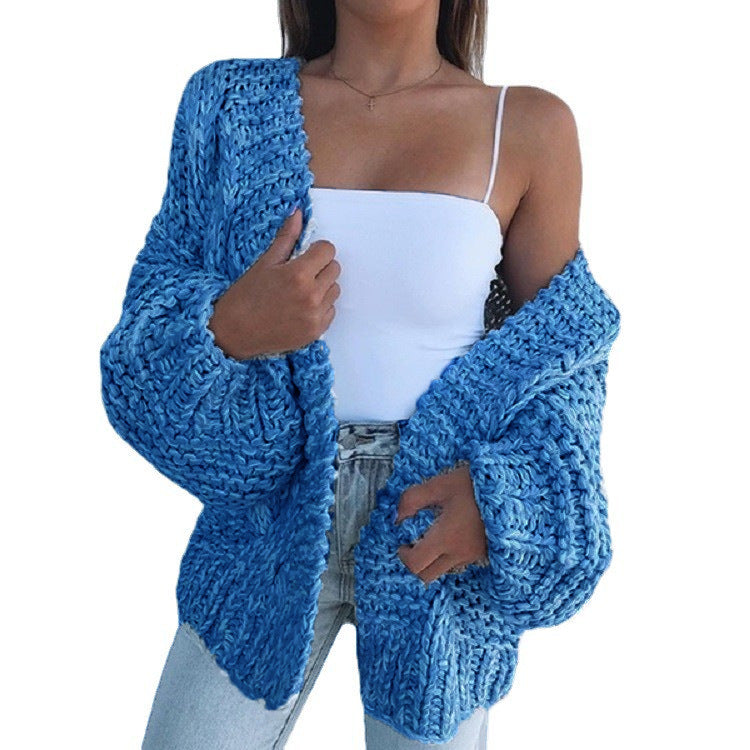 Damen Oversized Grobstrick-Cardigan mit Balloon-Ärmeln und offener Front Echo Archiv