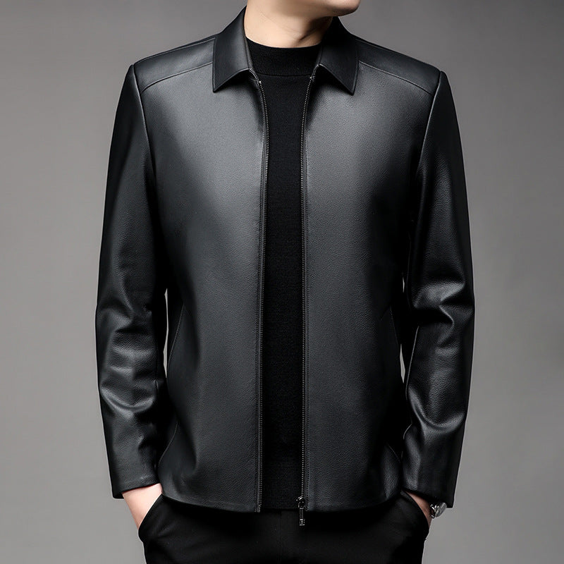Herren elegante Lederjacke mit minimalistischen Design und steigendem Kragen Echoarchiv