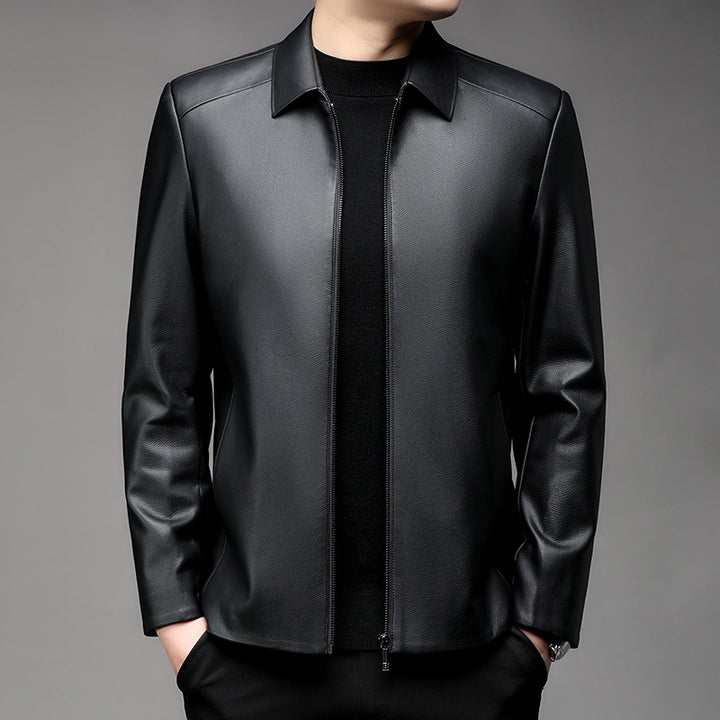 Herren elegante Lederjacke mit minimalistischen Design und steigendem Kragen Echoarchiv