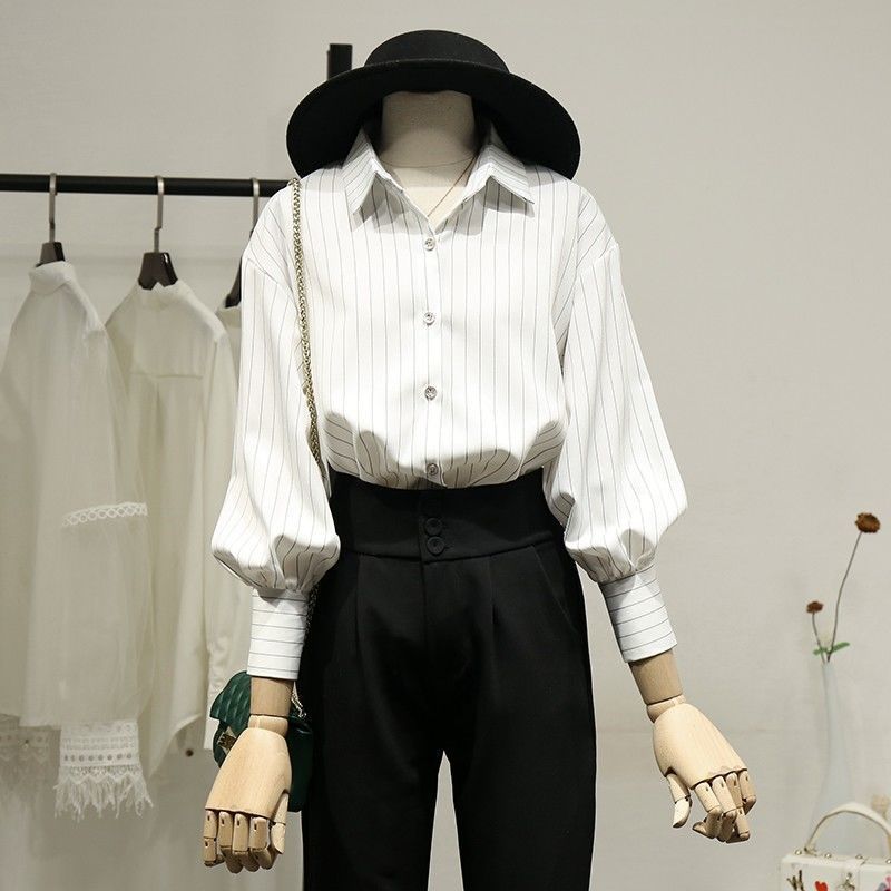Damen Modische Bluse mit weitem Ärmel und Streifen Echo Archiv