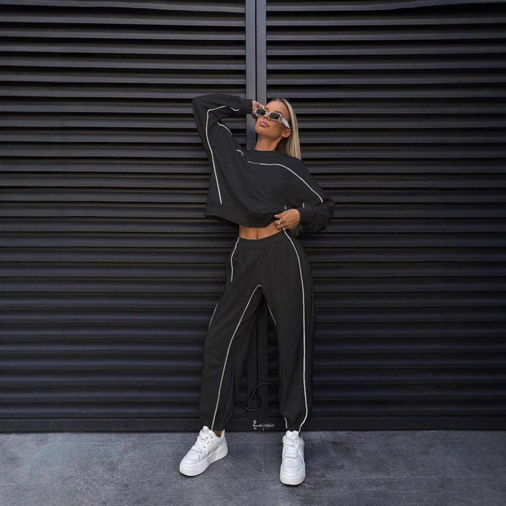 Damen nan kurzes Crop-Sweatshirt und lässige Jogginghose mit kontrastierenden Paspeln Echo Archiv