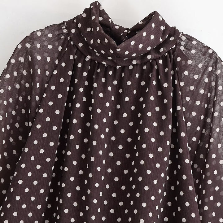 Damen Transparente gepunktete Chiffonbluse mit Schleifenkragen und Ballonärmeln Echo Archiv