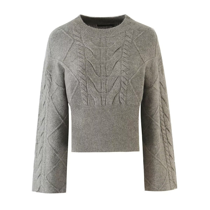 Damen Kurzgeschnittener Zopfstrick-Pullover mit weitem Ärmel und geripptem Saum Echo Archiv