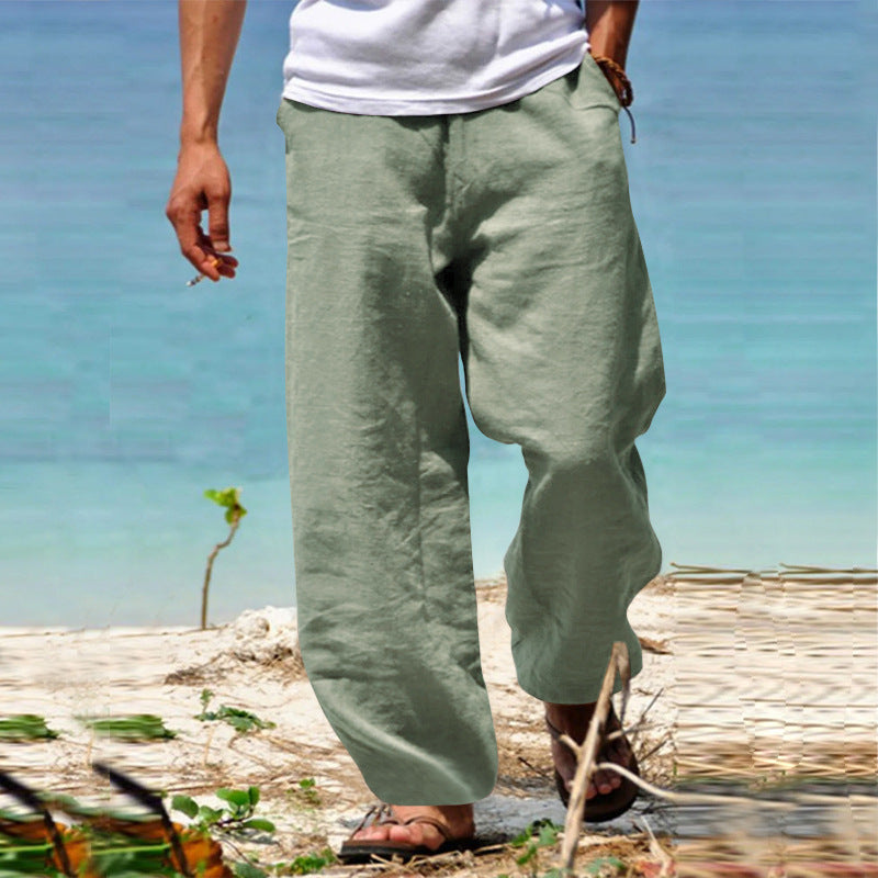 Herren nan lässige Strandhose im Palazzoschnitt aus atmungsaktivem Leinen-Baumwollmix mit Komfortbund Echoarchiv