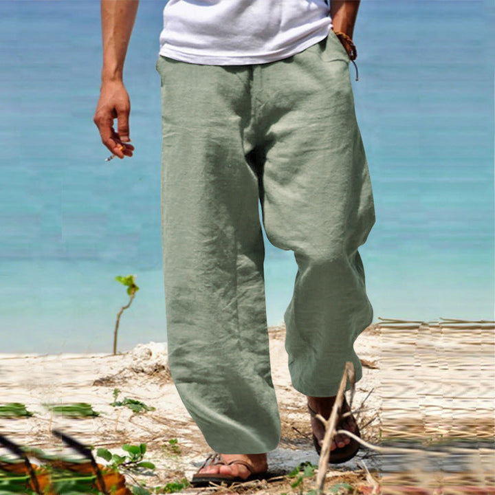 Herren nan lässige Strandhose im Palazzoschnitt aus atmungsaktivem Leinen-Baumwollmix mit Komfortbund Echoarchiv