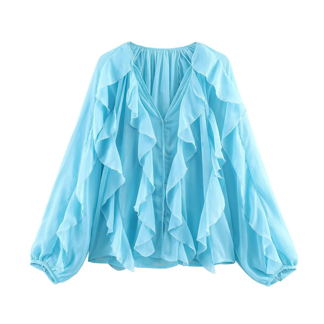 Damen Rüschenbluse mit weitem Schnitt und ballonartigen Ärmeln Echo Archiv