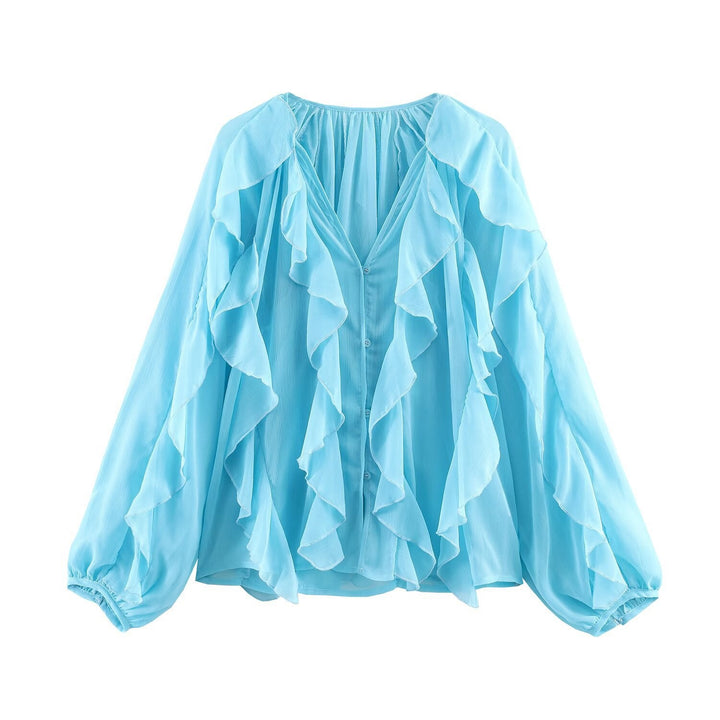 Damen Rüschenbluse mit weitem Schnitt und ballonartigen Ärmeln Echo Archiv