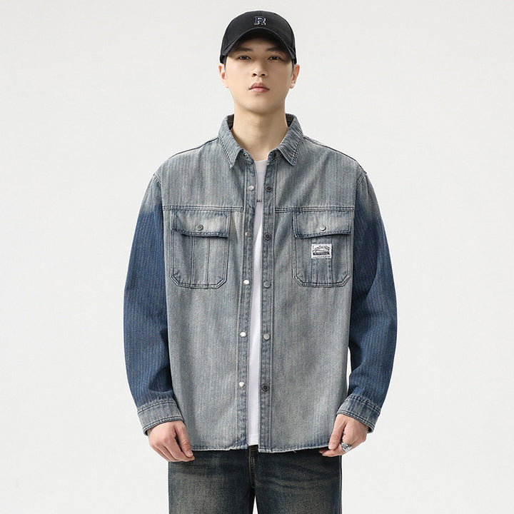 Herren Overshirt aus Denim mit Kontrastärmeln und leichter Used-Waschung Echoarchiv