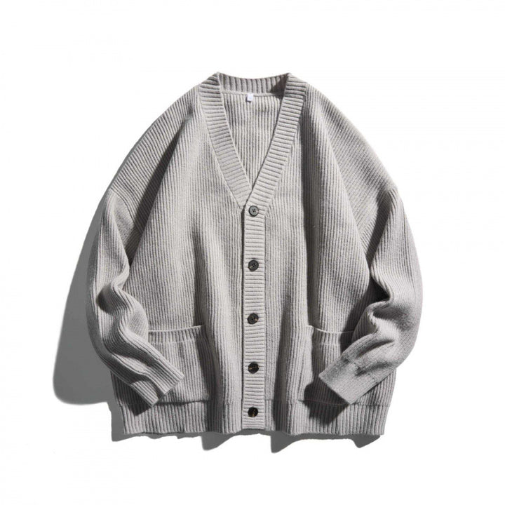 Unisex Oversize-Feinstrick-Cardigan mit V-Ausschnitt, Knopfleiste und aufgesetzten Taschen Echo Archiv