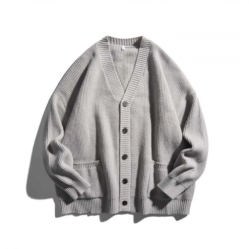 Unisex Oversize-Feinstrick-Cardigan mit V-Ausschnitt, Knopfleiste und aufgesetzten Taschen Echo Archiv