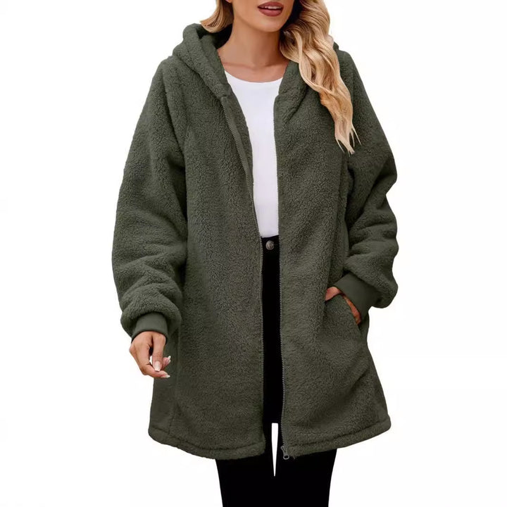Damen nan midilanger Soft-Teddy Parka mit Kapuze, elastischen Bündchen und Zweiwege-Reißverschluss Echo Archiv