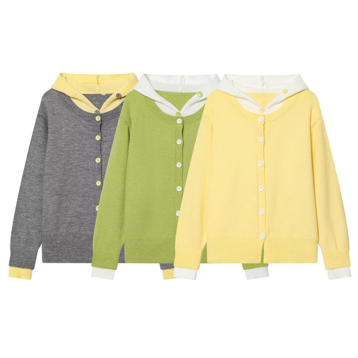 Damen Feinstrick-Cardigan mit Kapuze, Kontrastfutter und Knopfleiste Echo Archiv