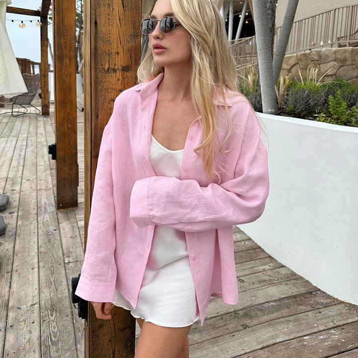 Damen Leinenhemd mit lässigem Schnitt und oversized Ärmeln Echoarchiv