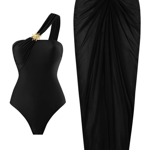 Damen einseitiger Badeanzug mit elegantem Drapierungsdesign und passendem Pareo Echo Archiv