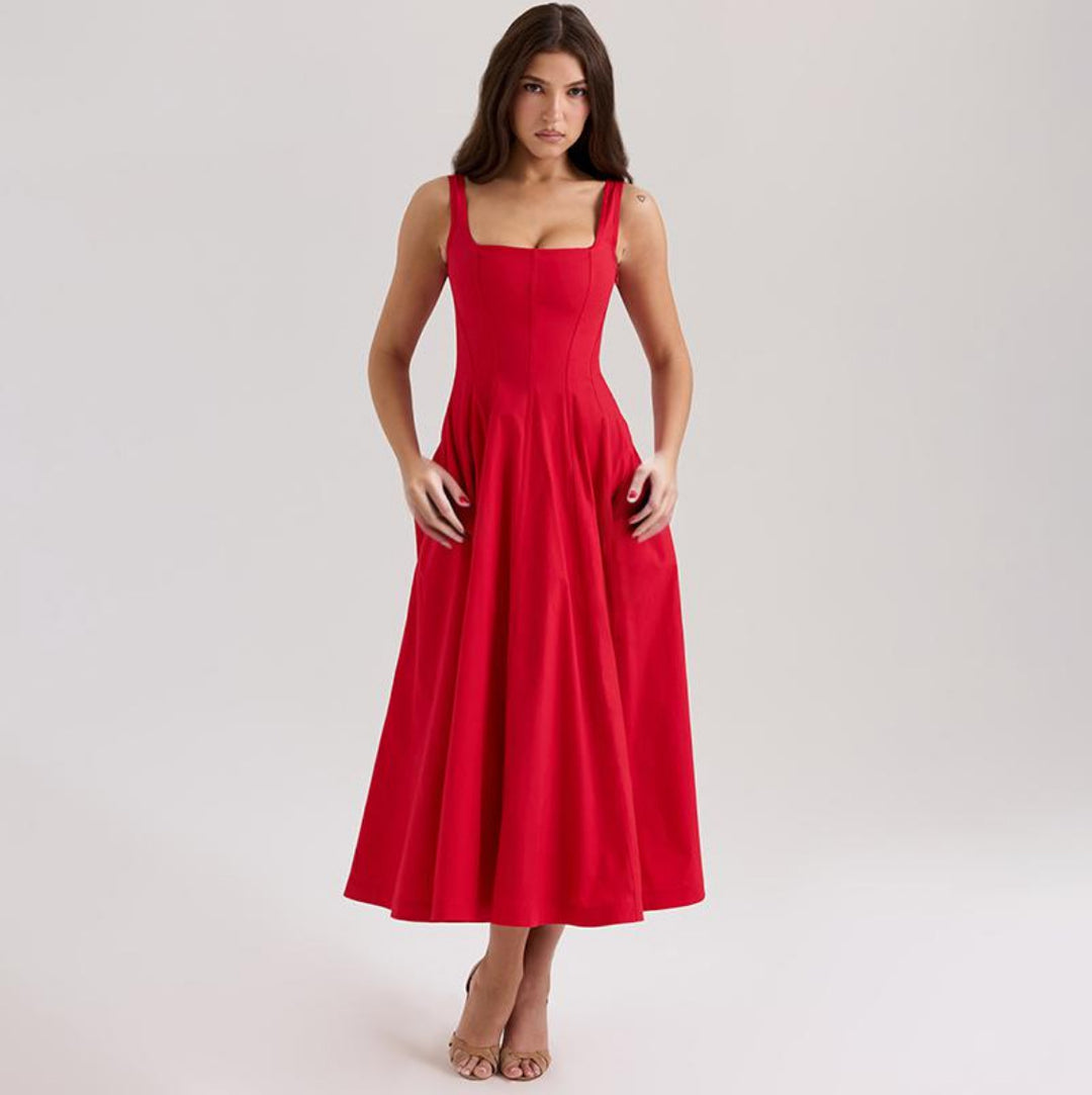 Damen elegantes Maxikleid mit quadratischem Ausschnitt und fließendem Rock Echo Archiv