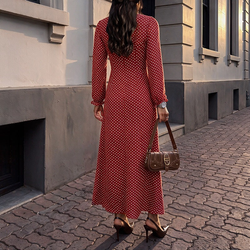 Damen Retro-Maxikleid mit quadratischem Ausschnitt, geraffter Brustpartie und langen Ärmeln Echoarchiv