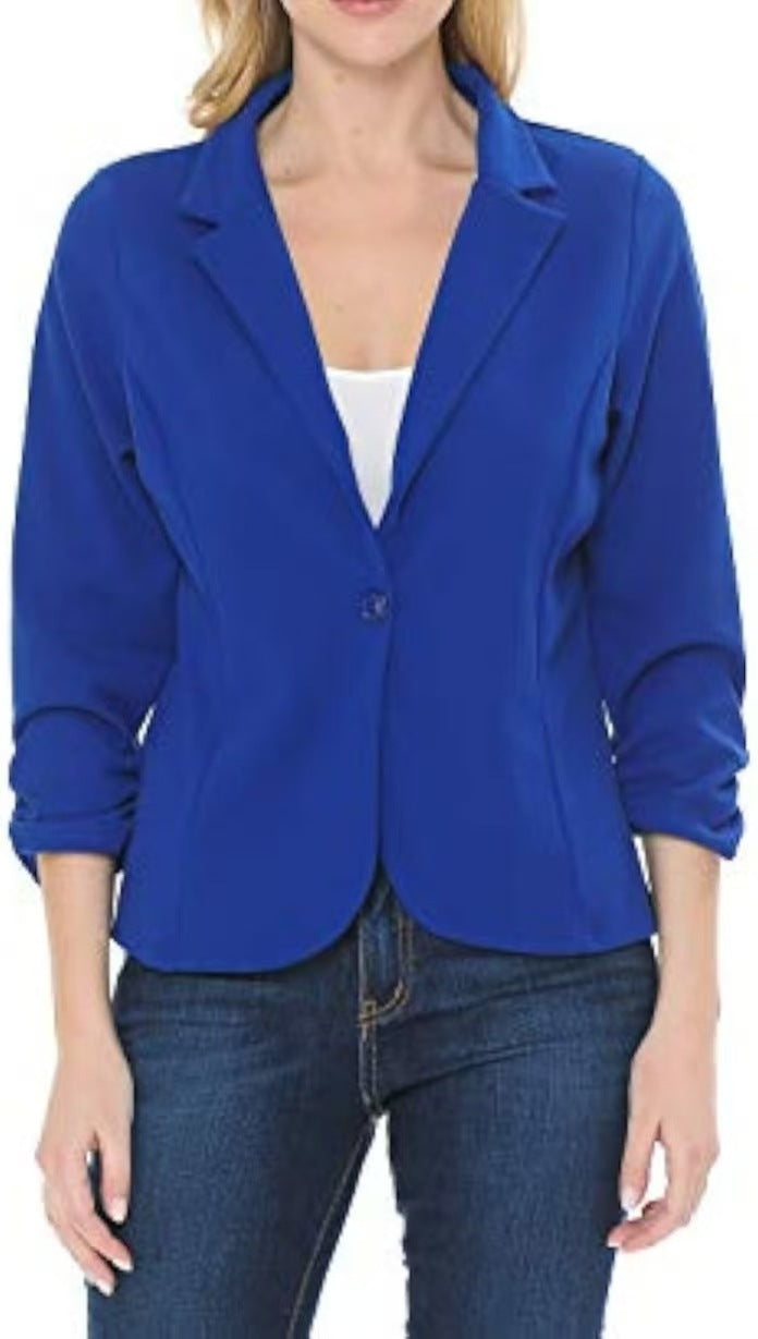 Damen taillierter Jersey-Blazer mit Ein-Knopf-Verschluss und dreiviertelärmeln – Valéne