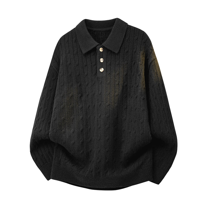 Herren Grobgestrickter Oversize-Polo-Pullover mit Knopfleiste & Zopfmuster Echoarchiv