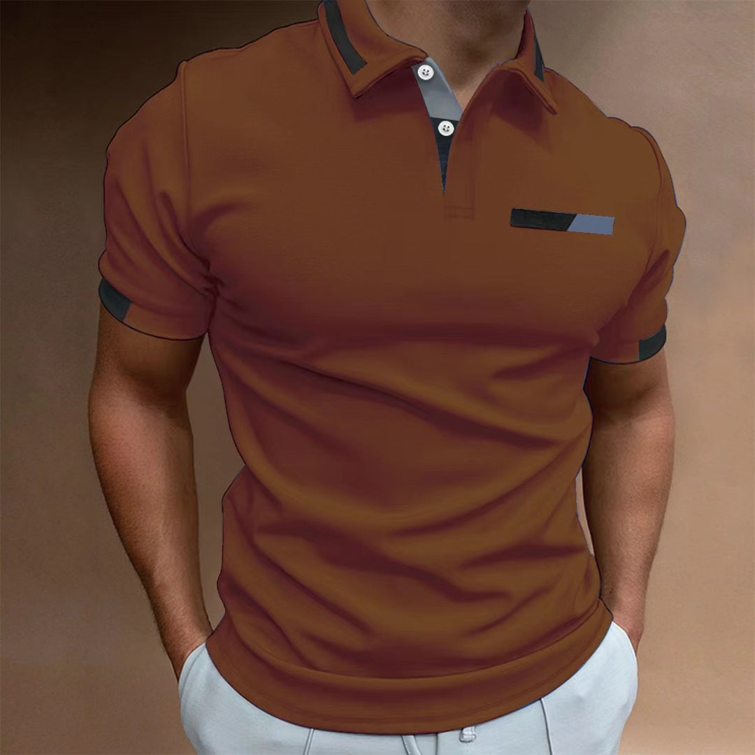 Herren elegantes Kurzarm-Polohemd mit Kontrastdetails Echoarchiv