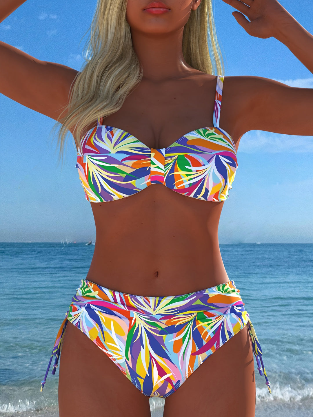 Damen Bandeau-Bikini mit einzigartigem Federmuster und hohem Taillenschnitt Echo Archiv