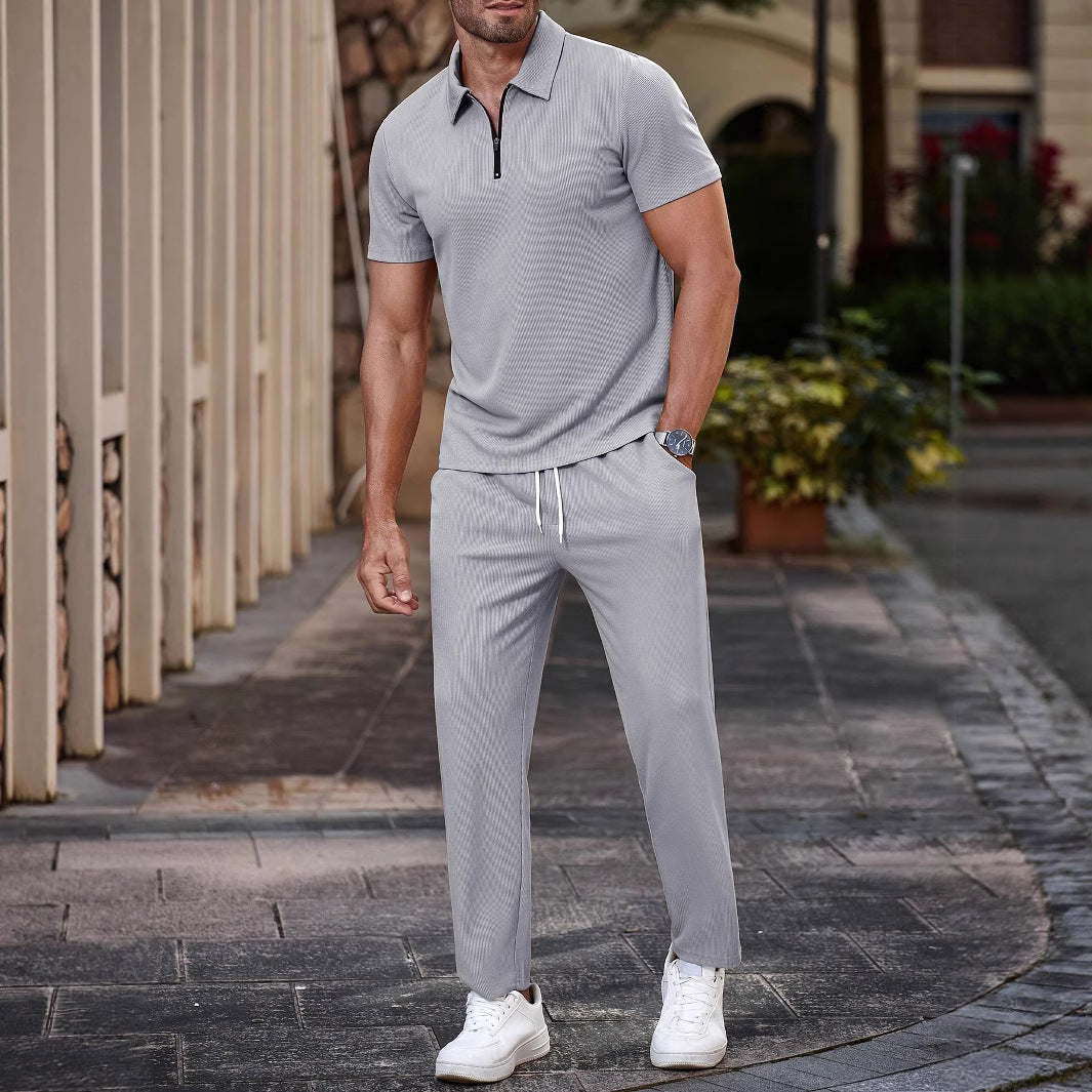 Herren Sportliches Kurzarm-Set mit Kragen und Reißverschluss Echoarchiv