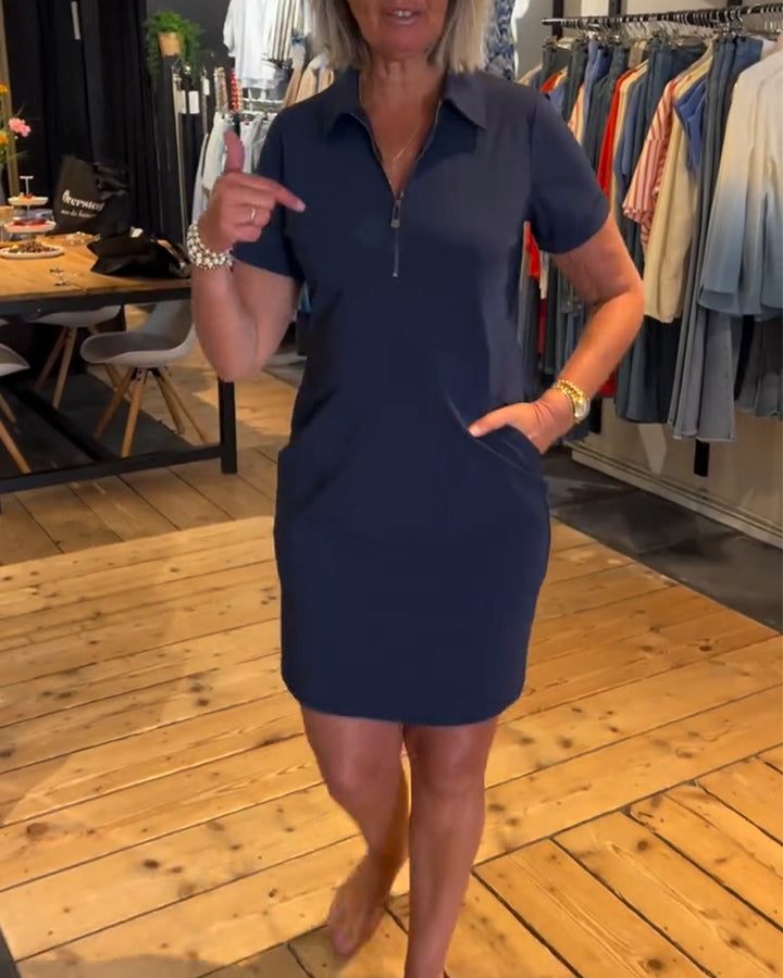 Damen nan legeres Polokleid aus Jersey mit Halbfrontreißverschluss und Eingrifftaschen Echo Archiv