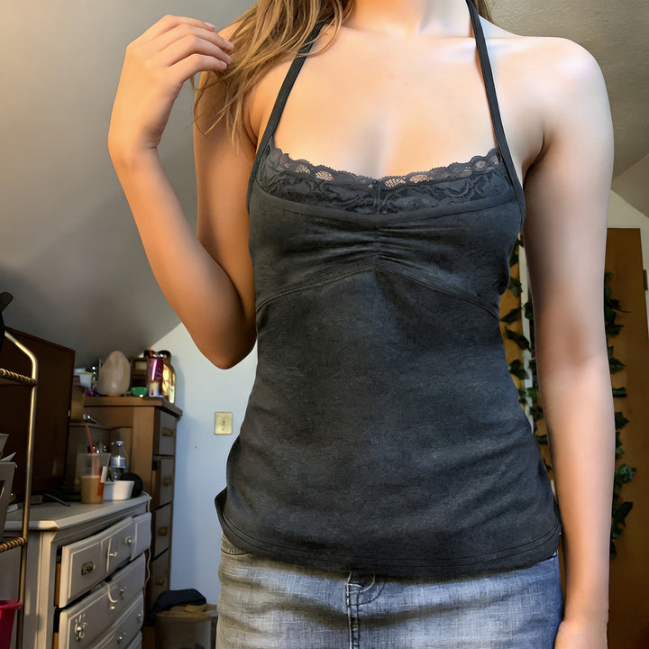 Damen Sexy Spaghetti-Trägertop mit Spitzeneinsätzen Echo Archiv