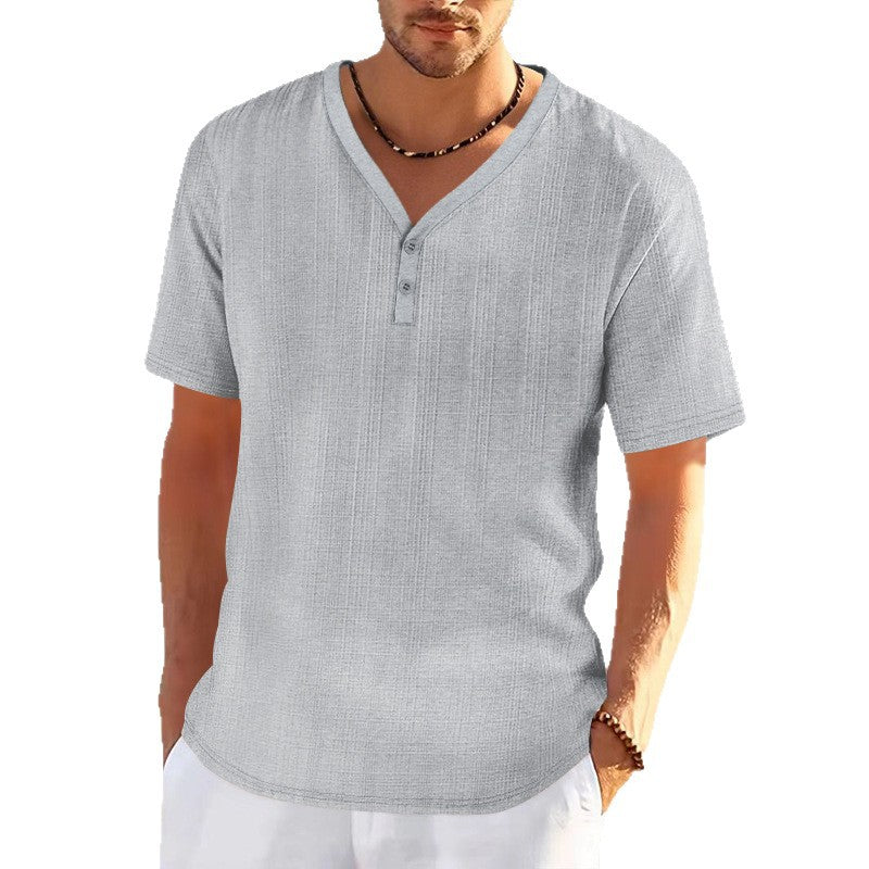 Herren lässiges Kurzarm-Henley-Shirt mit strukturierter Oberfläche Echoarchiv