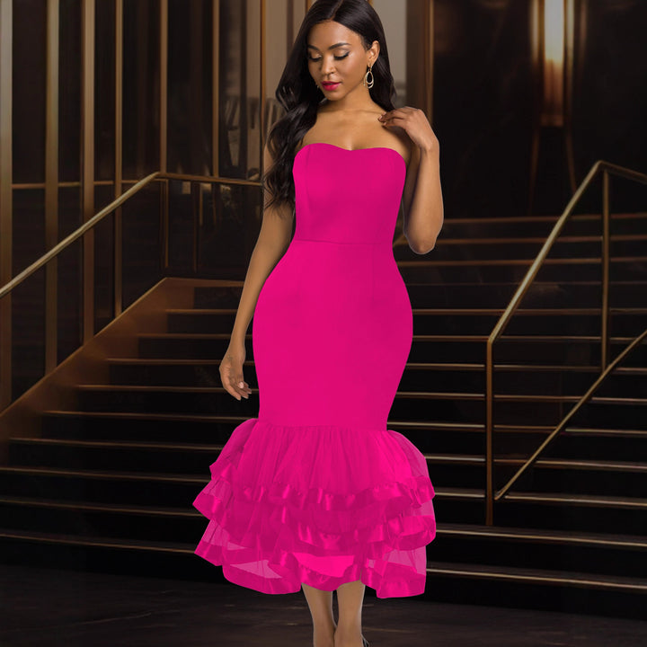 Damen Figurbetontes Abendkleid mit voluminösem Rüschen-Saum Echo Archiv