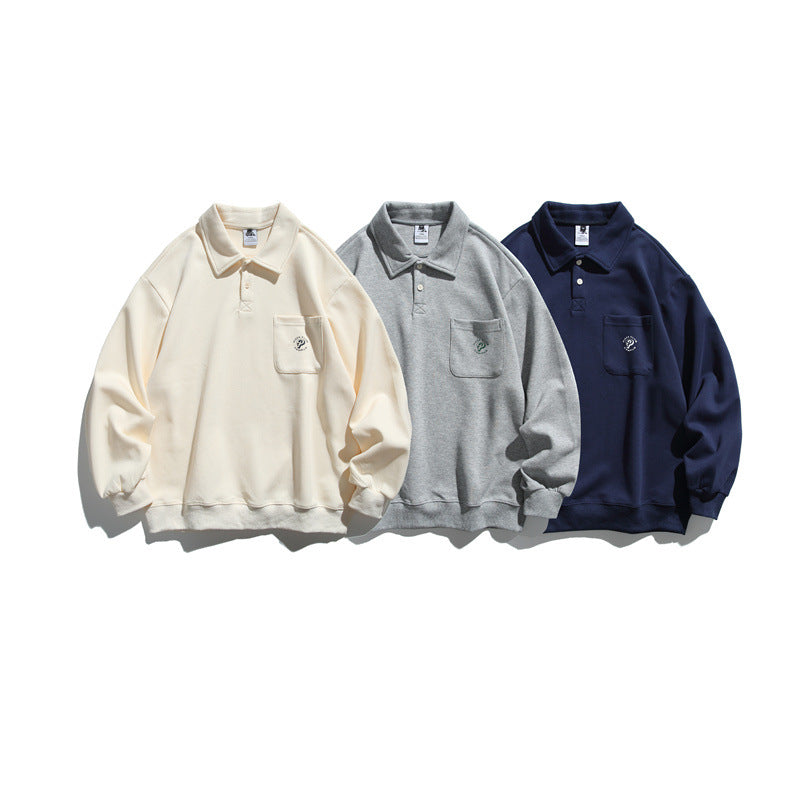 Unisex Relaxed-Fit Polokragen-Sweatshirt mit Brusttasche und feiner Ponte-Struktur Echoarchiv