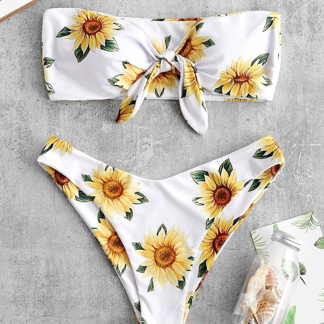 Damen Bandeau-Bikini mit floralem Design und praktischen Knoten Echo Archiv