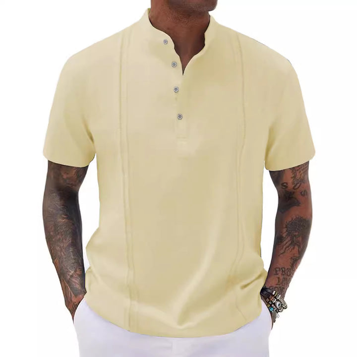 Herren Kurzarm-Henley-Shirt mit strukturierter Oberfläche und dekorativen Knöpfen Echoarchiv