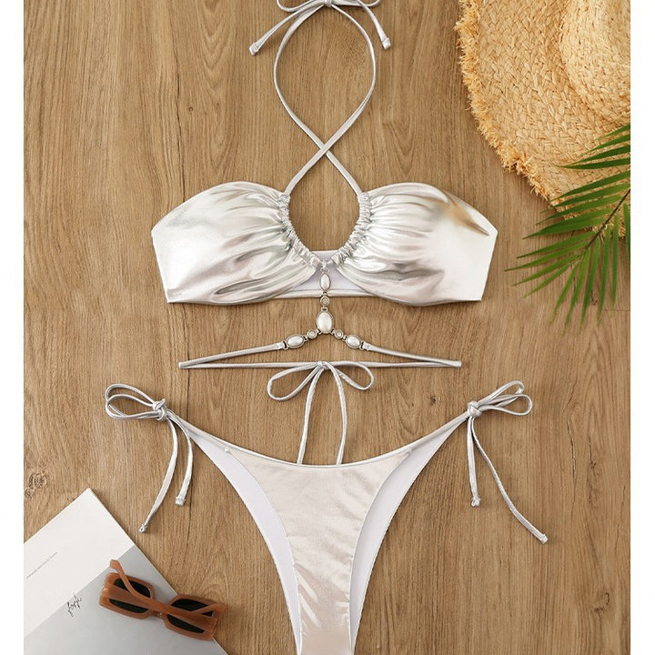 Damen Glänzender Bikini mit Neckholder-Design Echo Archiv