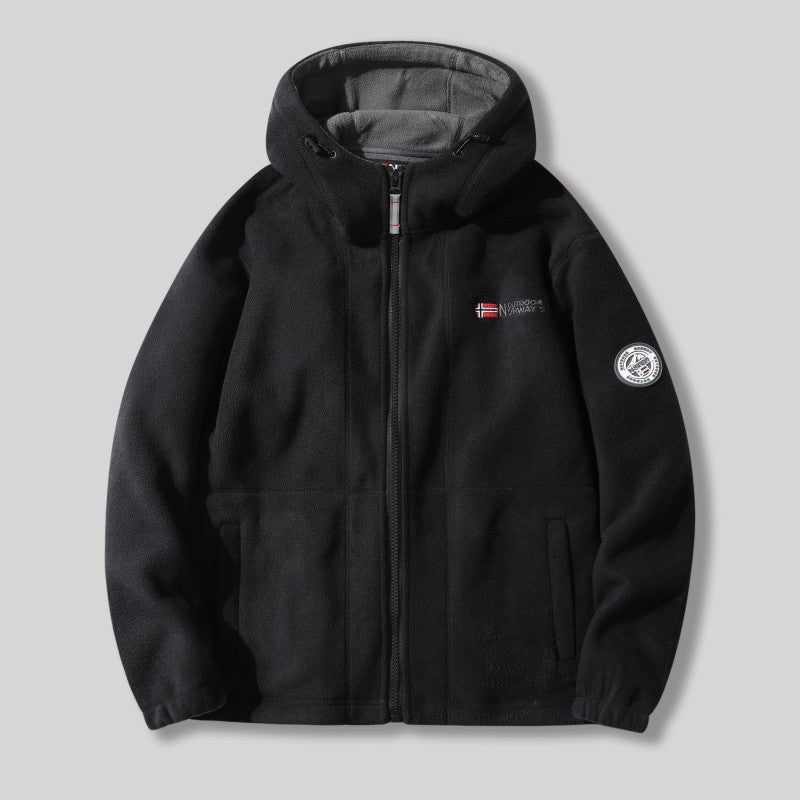 Herren Fleece-Kapuzenjacke mit Teddyfutter, durchgehendem Reißverschluss und Utility-Taschen Echoarchiv