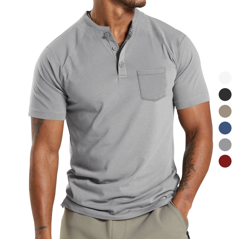 Herren nan atmungsaktives Baumwoll-Elasthan Kurzarm-Henley mit Brusttasche Echo Archiv