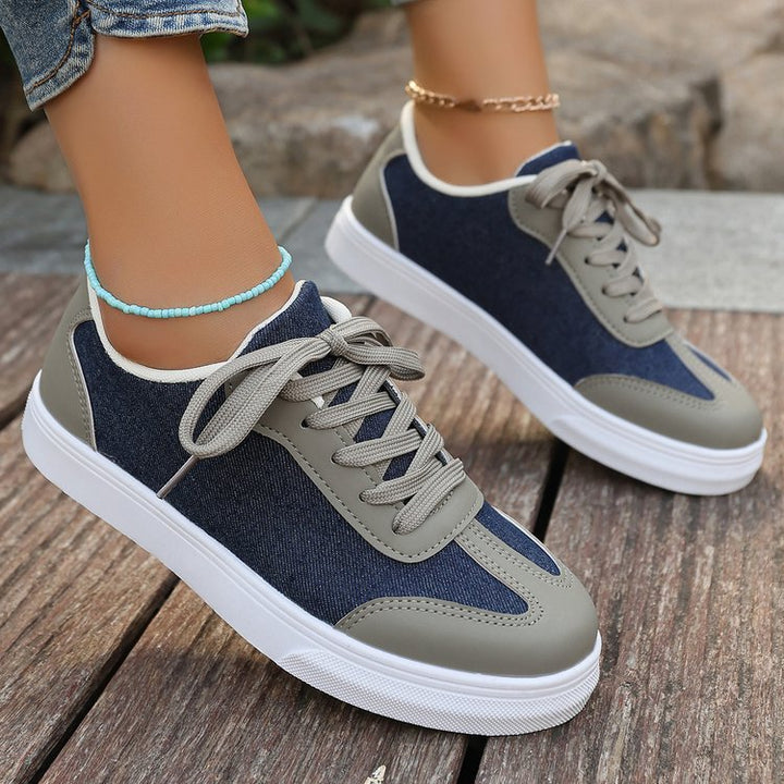 Damen Plateau‑Sneaker im Denim‑Look mit gepolstertem Komfortfußbett und Elastik‑Schnürung – Névara