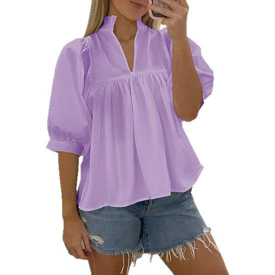 Damen elegante kurzärmlige Bluse mit Rüschendetails und lässigem Schnitt Echo Archiv
