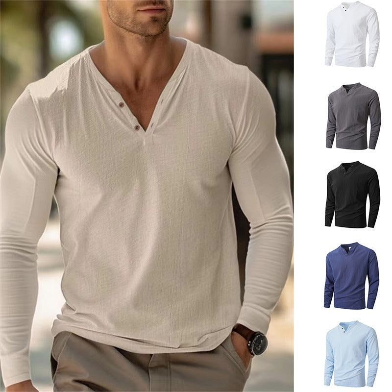 Herren Langarm Shirt mit modischem Henley-Ausschnitt Echoarchiv