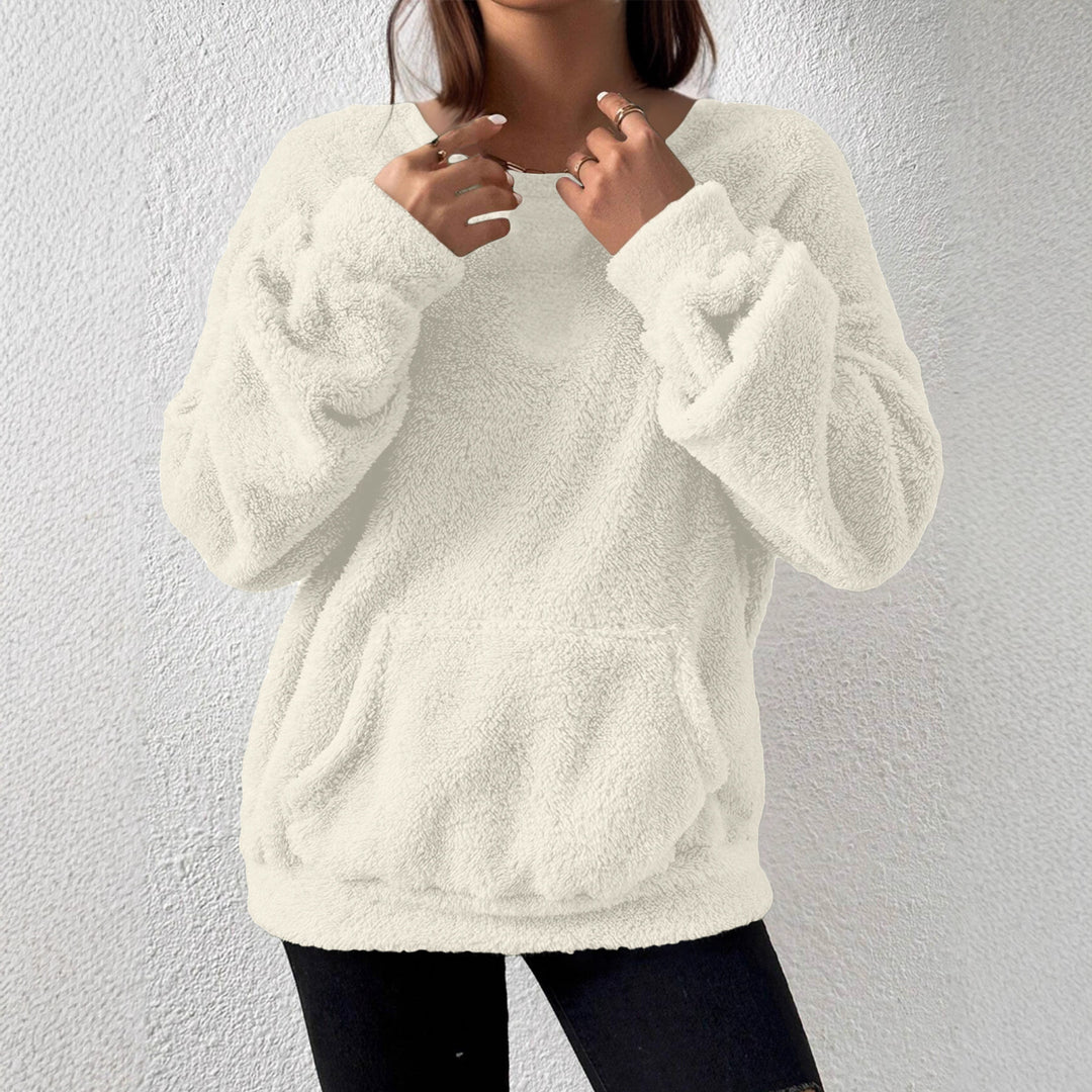 Damen Kuscheliger Teddy-Fleece-Pullover mit Kängurutasche – Mavelle