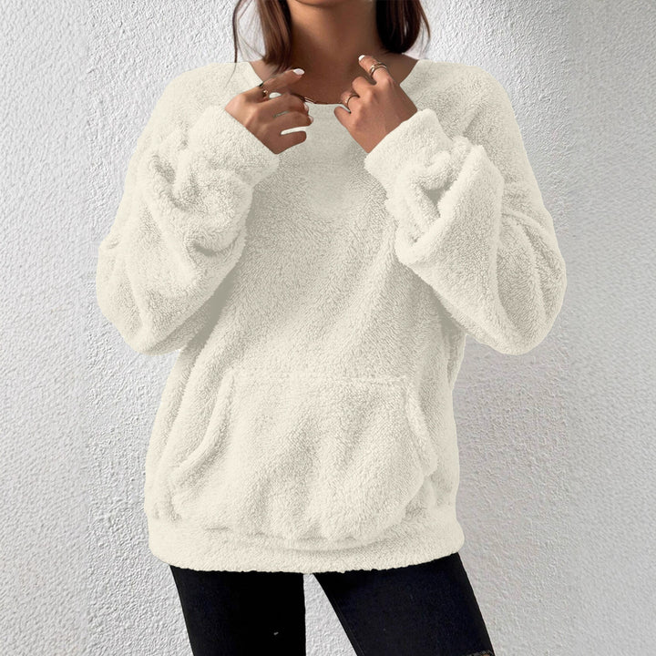 Damen Kuscheliger Teddy-Fleece-Pullover mit Kängurutasche – Mavelle