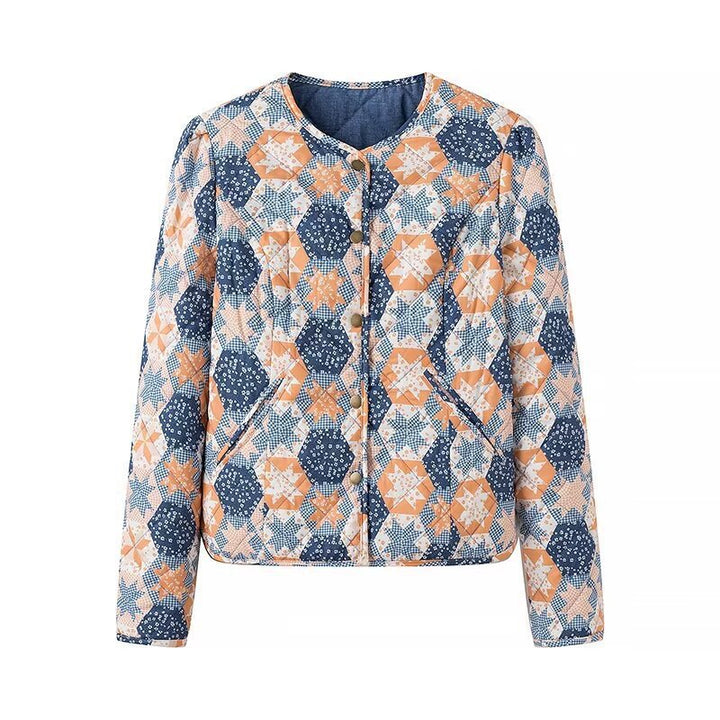 Damen Leichte Steppjacke mit Patchwork‑Blumenmuster und kurzem Schnitt Echo Archiv