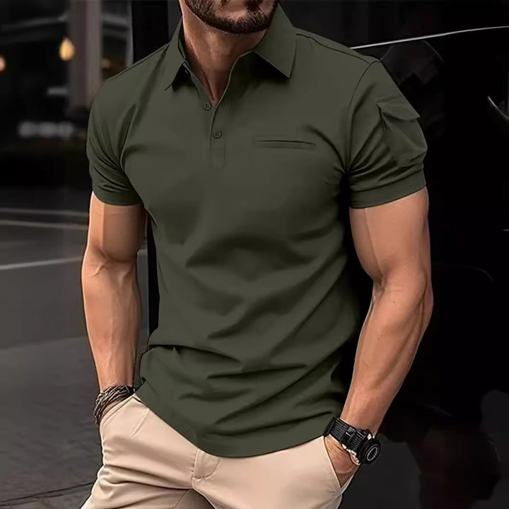 Herren modern geschnittenes Kurzarm-Polohemd mit Brusttasche Echoarchiv