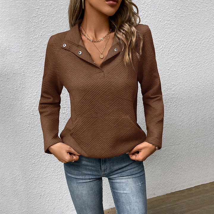 Damen Gefüttertes Quilt-Sweatshirt mit Stehkragen, Druckknopf‑V und Känguru-Tasche Echoarchiv