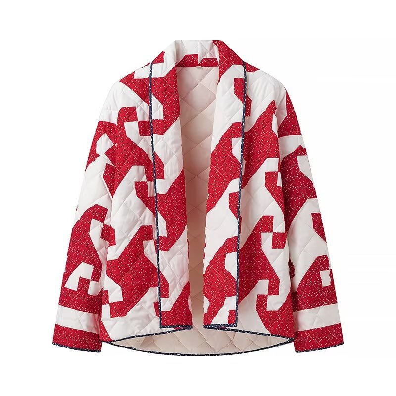 Damen nan gesteppte Boxy-Kimono Jacke mit abstraktem Allover-Print und offener Front Echo Archiv
