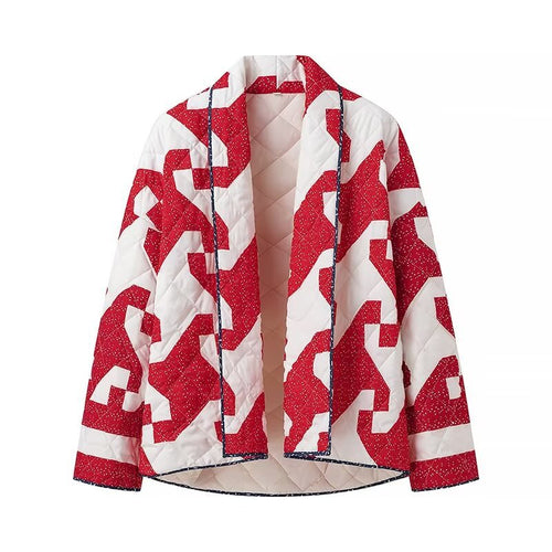 Damen nan gesteppte Boxy-Kimono Jacke mit abstraktem Allover-Print und offener Front Echo Archiv