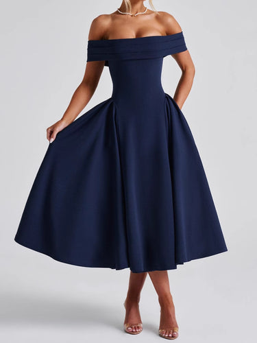 Damen Off-Shoulder Maxikleid mit Taschen und eleganter Silhouette Echo Archiv