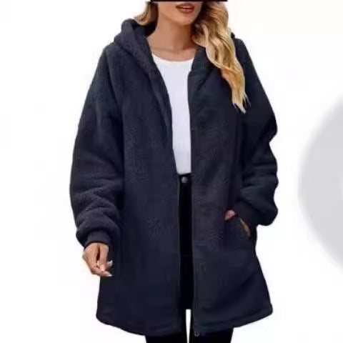 Damen nan midilanger Soft-Teddy Parka mit Kapuze, elastischen Bündchen und Zweiwege-Reißverschluss Echo Archiv