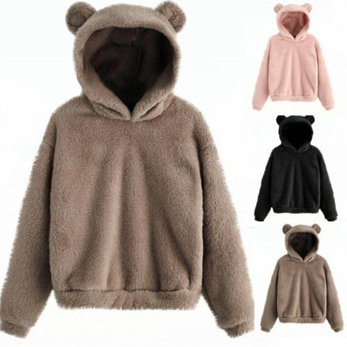 Damen Kuscheliger Teddy-Fleece-Hoodie mit Bärenohren und Oversize-Passform Echo Archiv